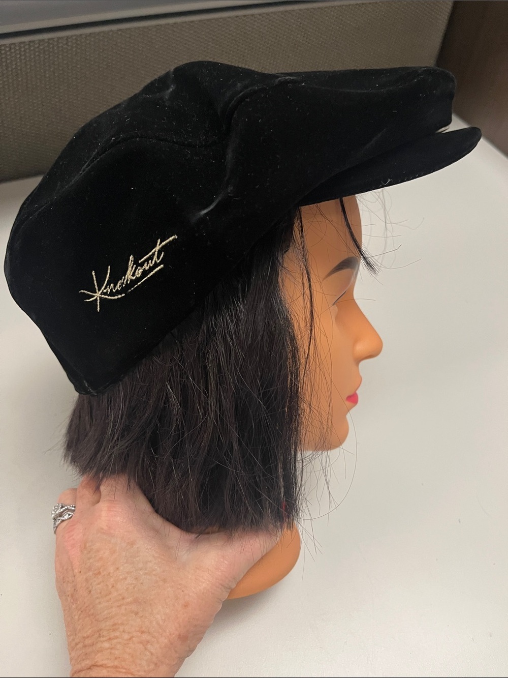 Knockout Black Velvet like Newsboy Cap - Women
